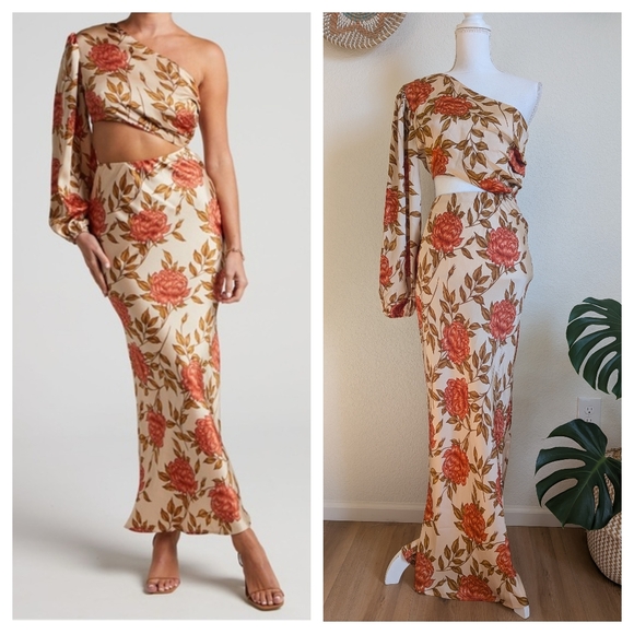 Showpo. Dresses & Skirts - NWT Showpo Abigail One Shoulder Floral Cutout Maxi Dress Medium